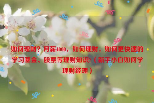 如何理财？月薪4000，如何理财，如何更快速的学习基金、股票等理财知识?（新手小白如何学理财经理）