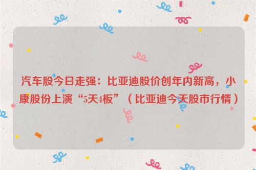 汽车股今日走强：比亚迪股价创年内新高，小康股份上演“5天4板”（比亚迪今天股市行情）