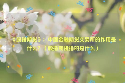 《股指期货》：中国金融期货交易所的作用是什么？（股指期货指的是什么）